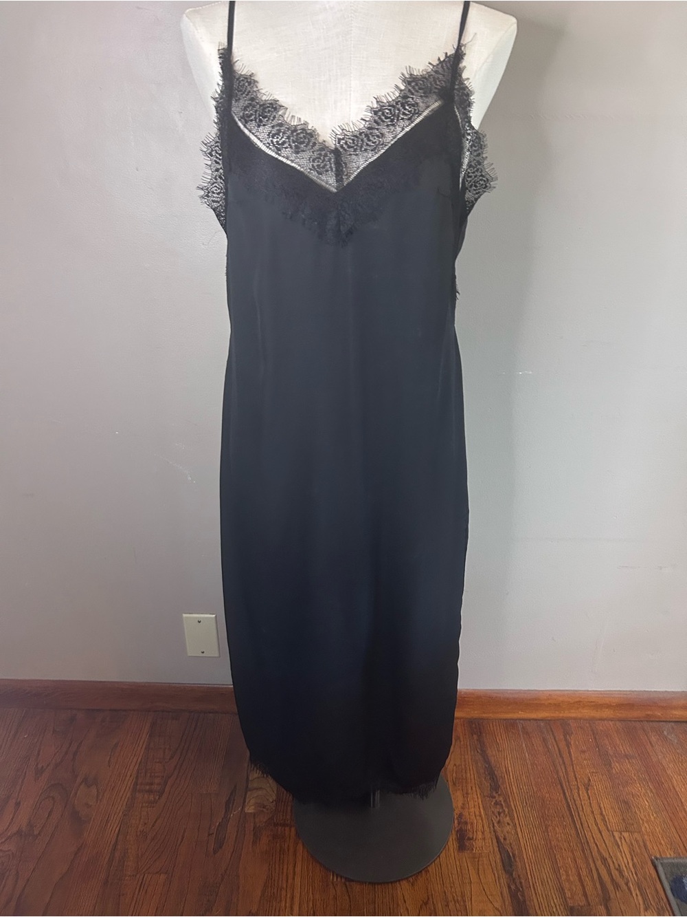 Nasty Gal Black Lace-Trim Satin Slip Dress - Picture 1 of 6